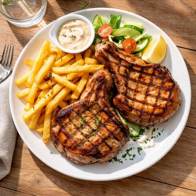 Grilled porkchops with fries