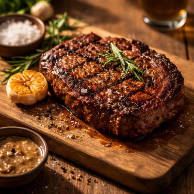 Grilled rib eye beef steak