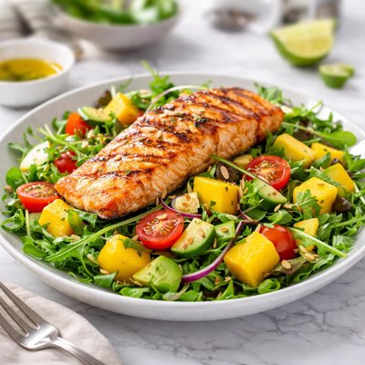 Grilled salmon and mango salad