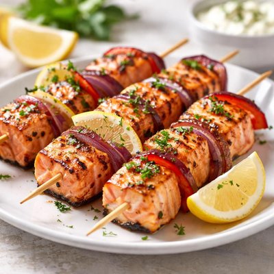 Grilled salmon skewer