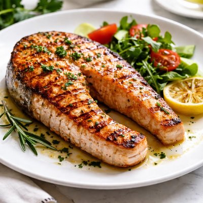 Grilled salmon steak