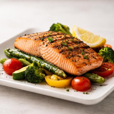 Grilled salmon with vegetables