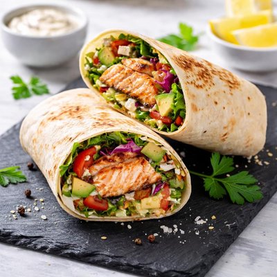Grilled salmon wrap