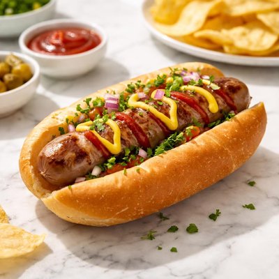 Grilled sausage in bun
