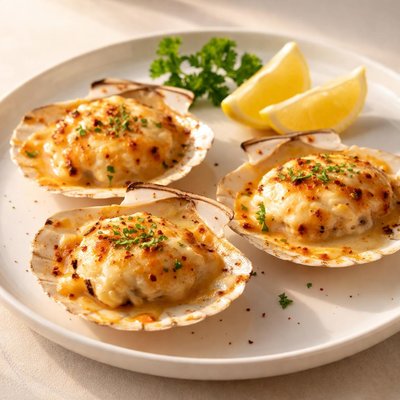 Grilled scallop with cheese