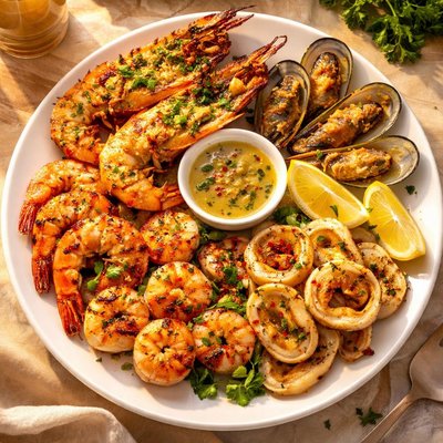 Grilled seafood platter