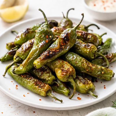 Grilled shishito peppers