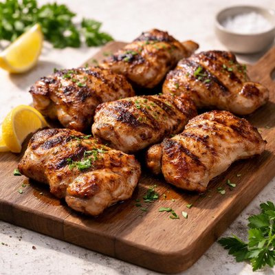 Grilled skinless chicken thighs