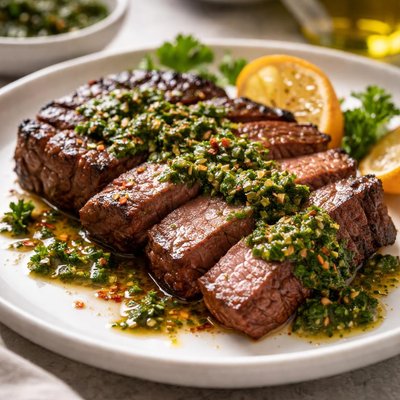 Grilled steak with chimichurri sauce