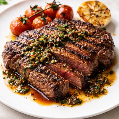 Grilled steak with sauce