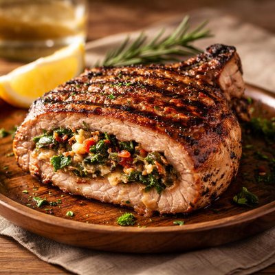 Grilled stuffed pork chop