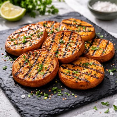 Grilled sweet potato slices
