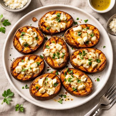 Grilled sweet potato slices with cheese