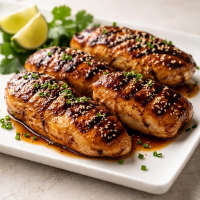 Grilled sweet teriyaki chicken fillets