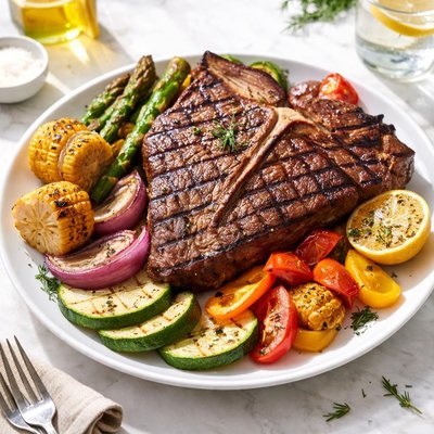Grilled tbone with grilled veggies