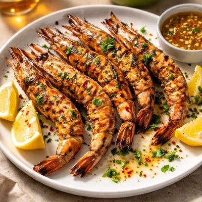 Grilled tiger prawns