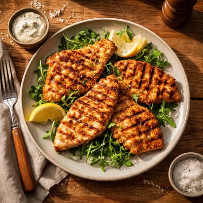 Grilled turkey schnitzel