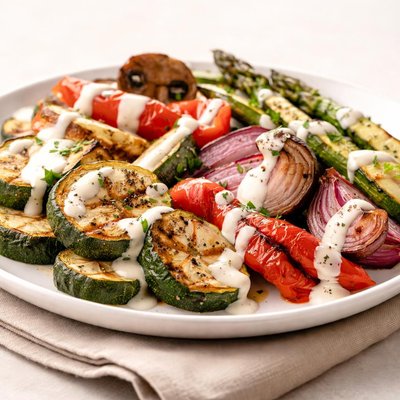 Grilled vegetables with white sauce