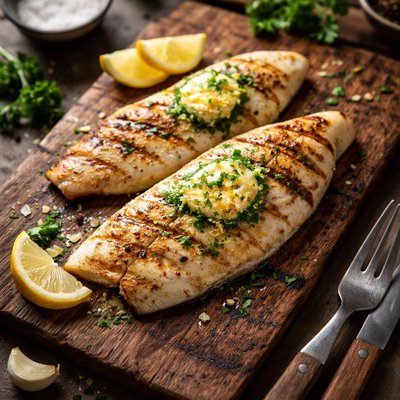Grilled white fish with butter