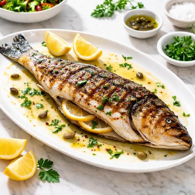 Grilled whole white fish