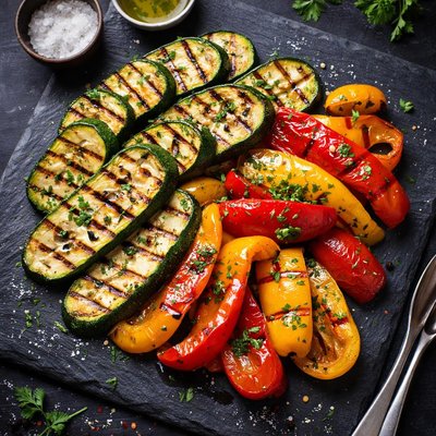 Grilled zucchini and bell peppers