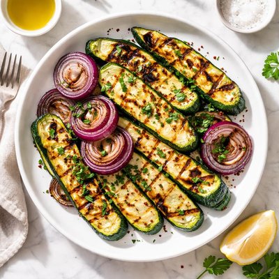 Grilled zucchini and onions