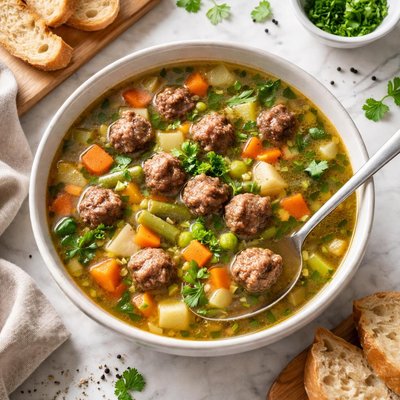 Groentesoep met gehaktballetjes