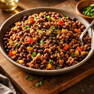 Ground beef with black beans and vegetables