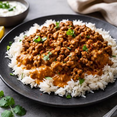 Ground beef with butter chicken sauce