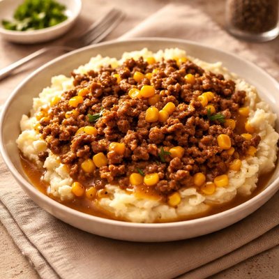Ground beef with corn and gravy