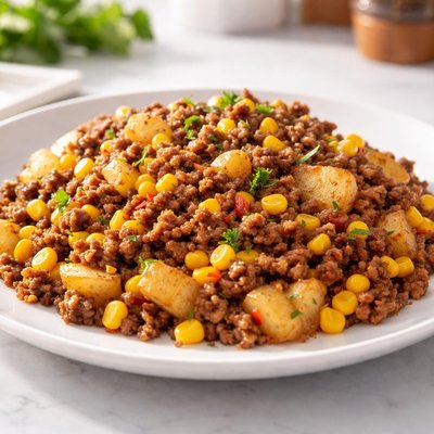 Ground beef with corn and potatoes