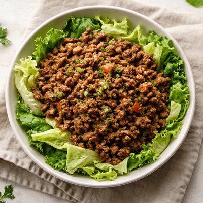 Ground beef with lettuce