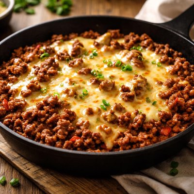 Ground beef with melted cheese