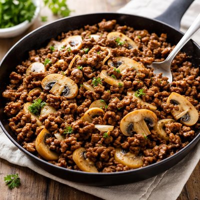 Ground beef with onions and mushrooms