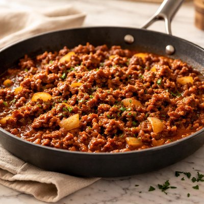 Ground beef with onions and tomato sauce