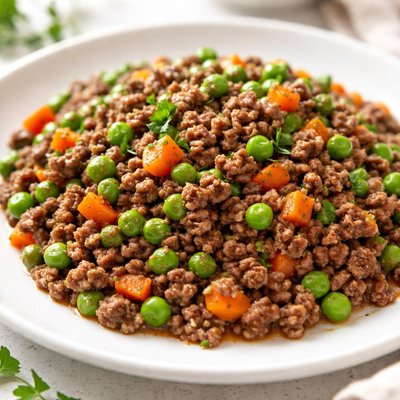 Ground beef with peas and carrots
