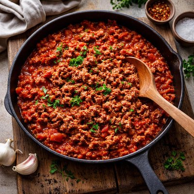 Ground meat in red sauce