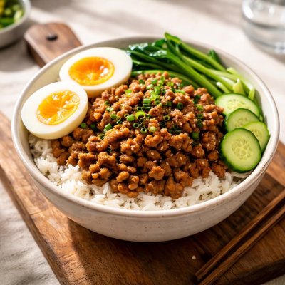 Ground meat rice bowl