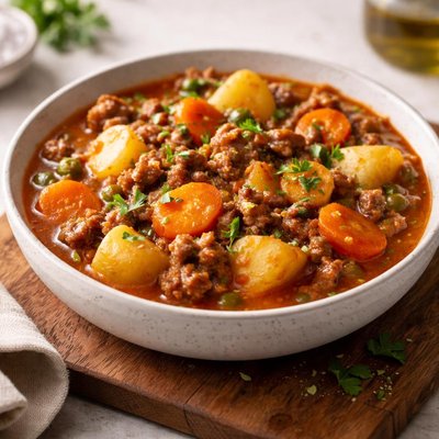 Ground meat stew with potatoes and carrots
