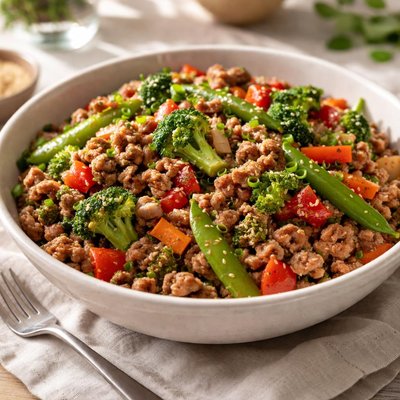 Ground meat stir-fry with vegetables