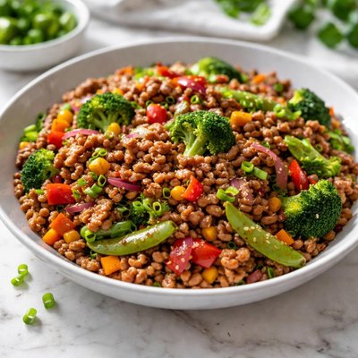 Ground meat stir fry with vegetables