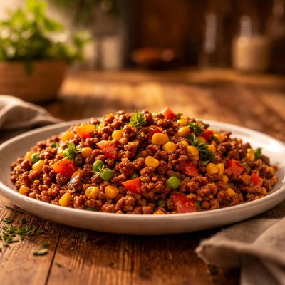 Ground meat with diced vegetables