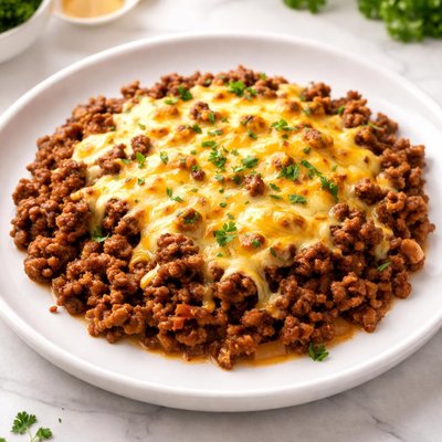 Ground meat with melted cheese