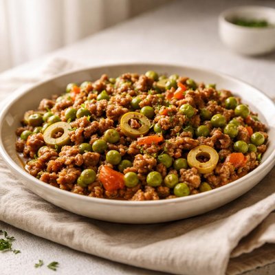 Ground meat with peas and olives