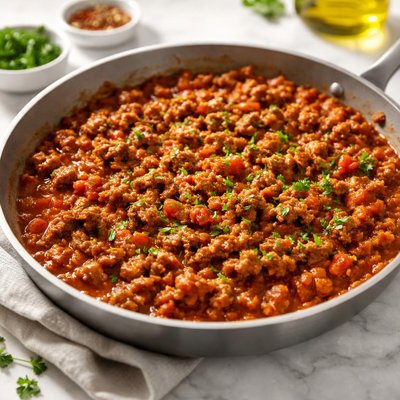 Ground meat with tomato sauce
