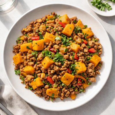 Ground pork with calabaza squash