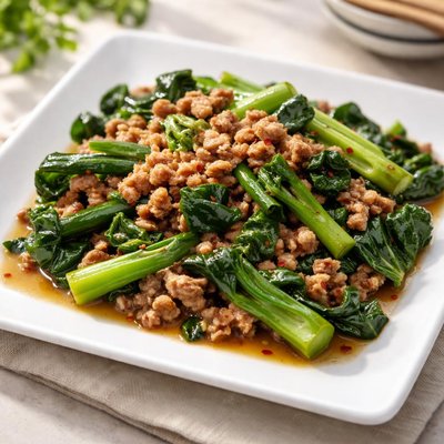 Ground pork with chinese broccoli