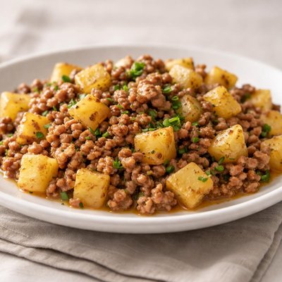 Ground pork with potato cubes