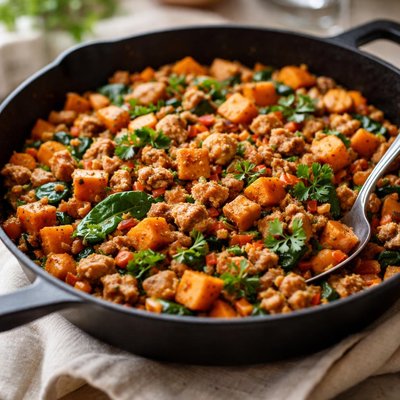 Ground tirkey sweet potatoe skillet