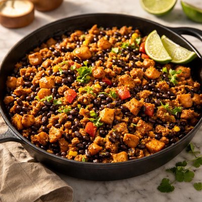 Ground turkey skillet with sweet potatoes and black bean